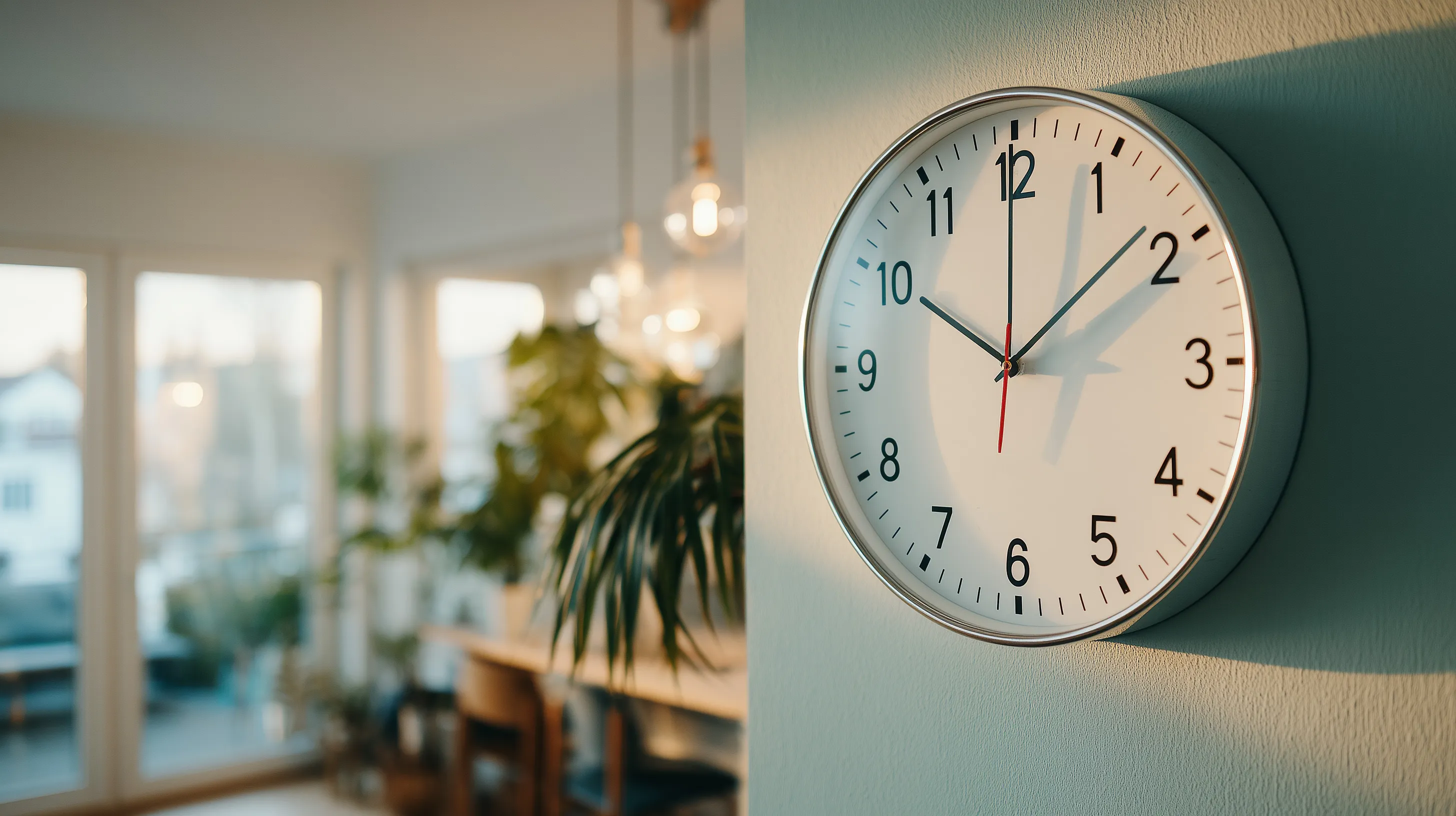 An analog clock on an office wall
