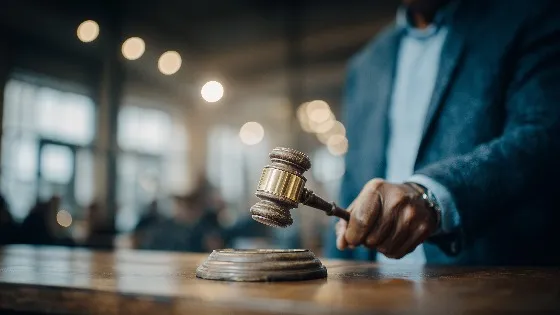 close up of a man's hand striking a gavel on a table