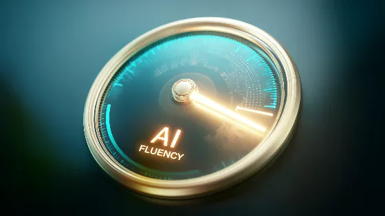 A meter marked "AI Fluency" with the needle moving far to the right