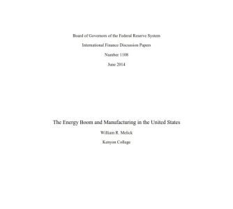 The Energy Boom and Manufacturing in the US