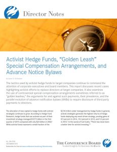 Activist Hedge Funds, &ldquo;Golden Leash&rdquo; Special Compensation Arrangements, and Advance Notice Bylaws