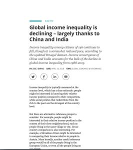 Global income inequality is declining &ndash; largely thanks to China and India