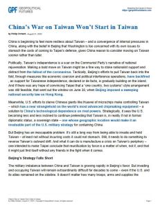 China&rsquo;s War on Taiwan Won&rsquo;t Start in Taiwan